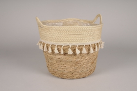 A137MZ Natural and cream seagrass planter basket D30cm H27cm