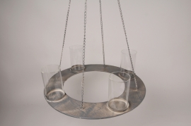 A141HH Patinated metal hanging candles holder D55cm