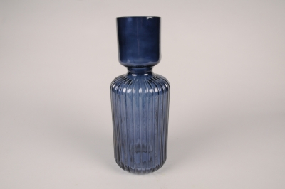 A142K9 Vase en verre bleu D11cm H30.5cm