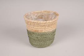 A142MZ Natural and khaki seagrass planter D14cm H13cm