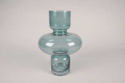 A146K9 Vase en verre d�co bleu clair D24cm H35.5cm
