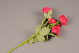 a146nn Branche de roses artificielle fuchsia  H70cm