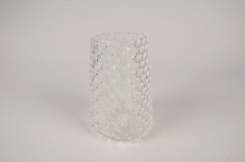 A149K9 Vase en verre transparent avec motifs 11.5x11.5cm H18cm