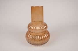 A153K9 Vase en verre ambre D17cm H25.5cm