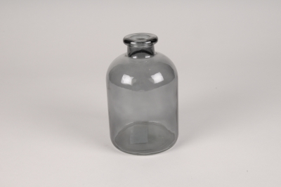 A157R4 Vase bouteille en verre fum� noir D10.5cm H17cm