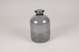 A157R4 Vase bouteille en verre fumé noir D10.5cm H17cm