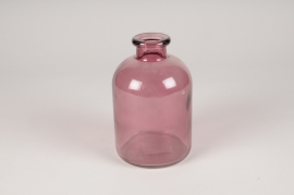 A158R4 Vase bouteille en verre rose D10.5cm H17cm