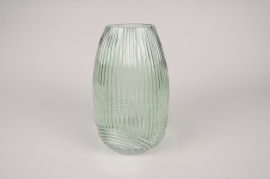 A159K9 Vase en verre strié vert D15cm H25cm