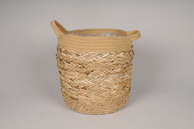 A162MZ Cache-pot panier en jonc naturel D26cm H26cm