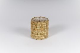 A167MZ Cache-pot panier en jonc naturel D9cm H10cm