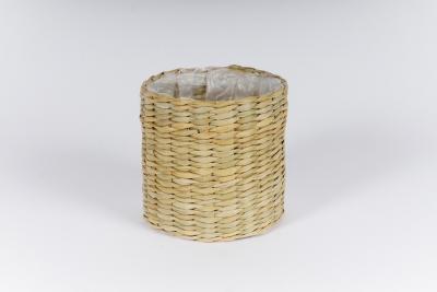 A168MZ Cache-pot panier en jonc naturel D13cm H14cm