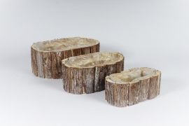 A177MZ Set of 3 wooden bark planter 