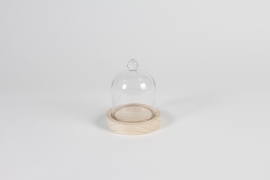 A183PM Glass dome with wooden tray D10cm H12.5cm