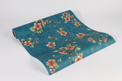 A186RB Rouleau de papier bleu imprim� fleurs 53cmx10m