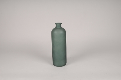 A188NH Vase bouteille en verre givr� vert D10.5m H33cm