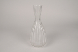A192R4 Glass striated bottle vase D12cm H30cm