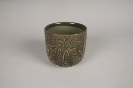 A204L1 Cache-pot en céramique palmier vert D10cm H10.5cm