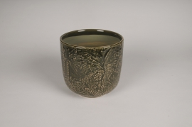 A206L1 Green palm tree ceramic planter D16.5cm H15cm