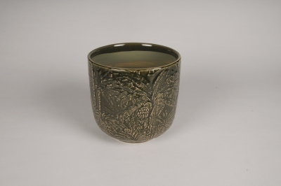 A207L1 Cache-pot en c�ramique palmier vert D18cm H17.5cm