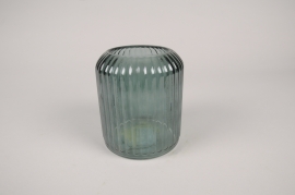 A210R4 Vase en verre strié vert foncé D11cm H13cm