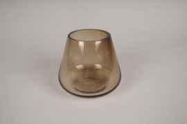 A210W3 Brown glass candle holder D13cm H12cm