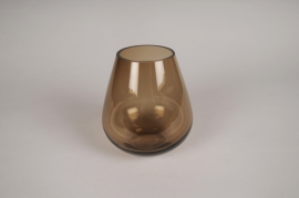 A212W3 Brown glass candle holder D13cm H15.5cm