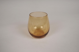 A214W3 Amber glass candle holder D8.5cm H9cm