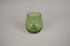 A215W3 Green glass candle holder D8.5cm H9cm