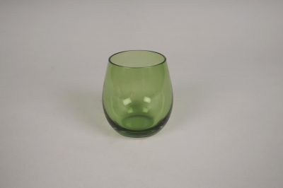 A215W3 Photophore en verre vert D8.5cm H9cm