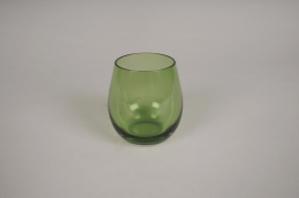 A215W3 Photophore en verre vert D8.5cm H9cm