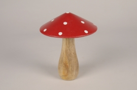 a222wg Red and white Mushroom mango wood D15.5cm H12.5cm