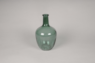 A223R4 Vase bouteille en verre vert fonc� D15cm H25.5cm