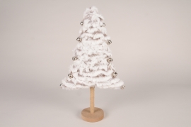 a223wg White faux fur Chrismas tree with bells H37cm