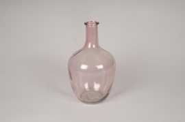 A224R4 Vase bouteille en verre rose D15cm H25.5cm