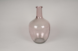 A227R4 Vase bouteille en verre rose D17.5cm H30cm