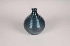 A237R4 Vase bouteille en verre bleu D16.5cm H20cm