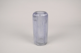 A239NH Vase en verre strié violet D8.5cm H20cm