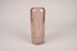 A241NH Vase en verre strié rose clair D10cm H25cm