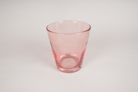 A244W3 Vase en verre conique rose D15cm H16cm