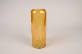 A245NH Vase en verre strié ambre D10cm H25cm