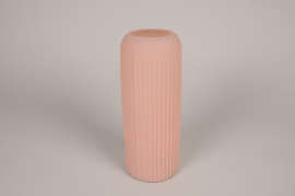 A246NH Vase en verre strié rose mat D9.5cm H25cm