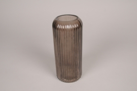 A248NH Vase en verre strié gris D8.5cm H20cm