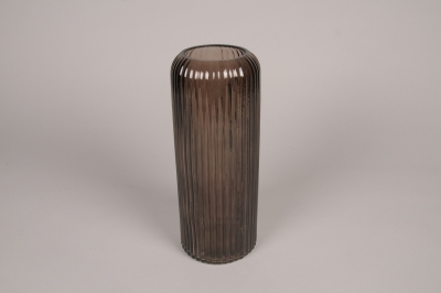A249NH Vase en verre stri� gris D9.5cm H25cm