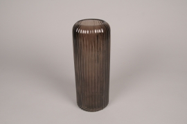 A249NH Vase en verre strié gris D9.5cm H25cm