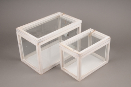 A257U7 Set of 2glass and wooden greenhouse H21cm