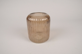 A258R4 Vase en verre strié marron D10.5cm H13cm