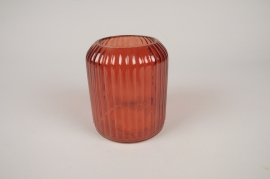 A262R4 Vase en verre strié rouge D10.5cm H16.5cm