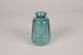 A264NH Vase bouteille en verre bleu D6.5cm H11cm