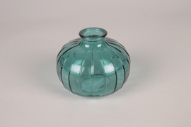 A266NH Vase bouteille en verre bleu D10.5cm H8.5cm