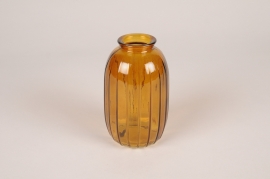 A267NH Amber glass bottle vase D7cm H12cm